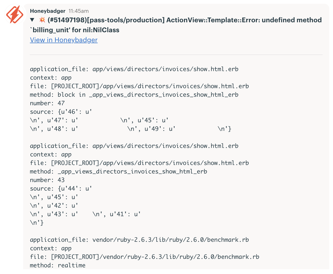 Honeybadger Chatbot Example w/ Stacktrace